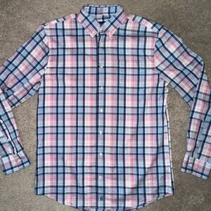 Men's Johnnie-O Blue and Pink Plaid Button-Up Shirt